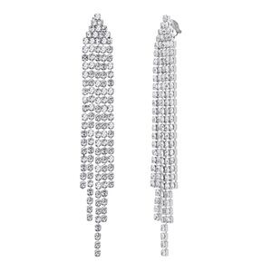 NWT Clip On Long Drop Dangle Crystal Statement Earrings
